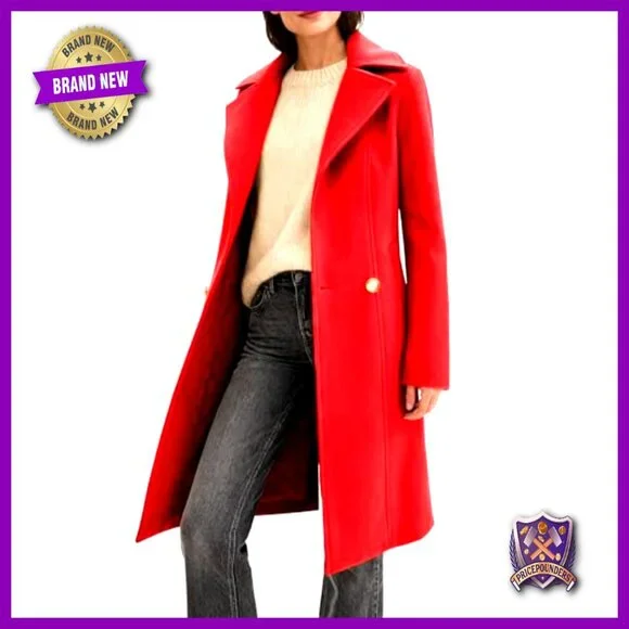 Double-Breasted Peacoat Classic Wool Overcoat Notch Lapel Slim Fit Elegant - Picture 5 of 7